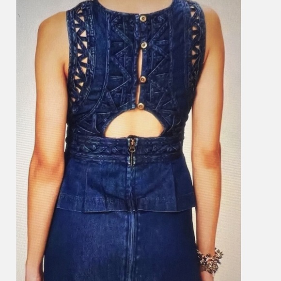 Free People New Romantics Soft Denim Highland Mini Dress  Cut Out Back Size 2 - Picture 2 of 16